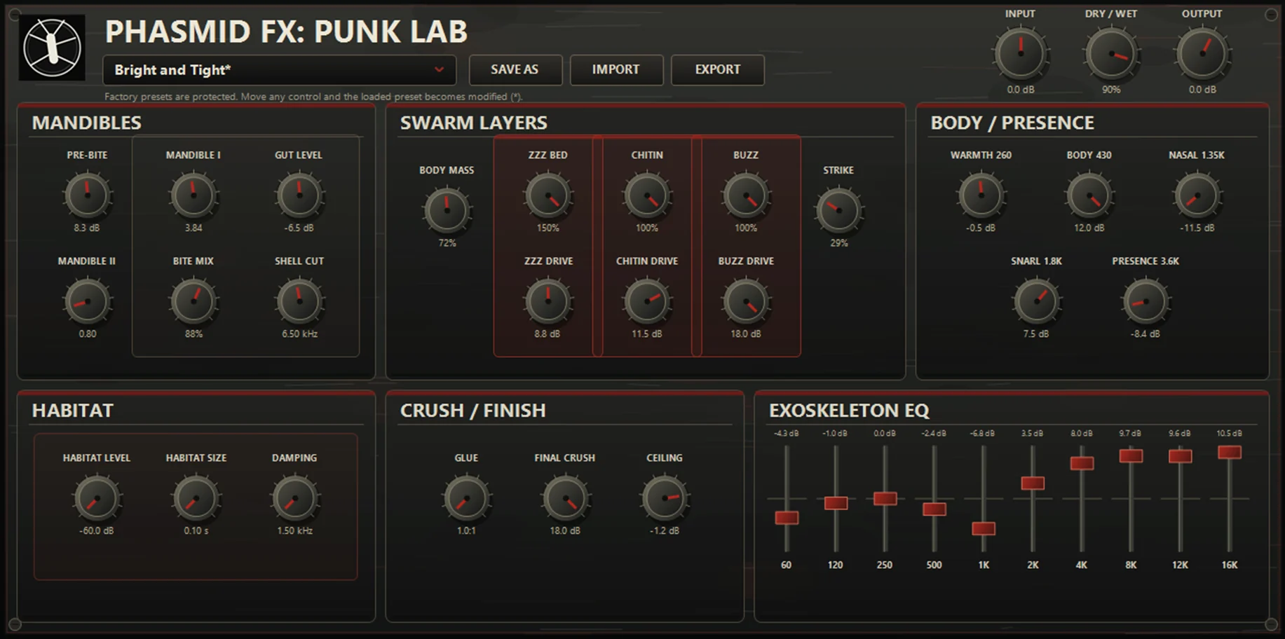 The full PUNK LAB interface with the Bright and Tight preset loaded